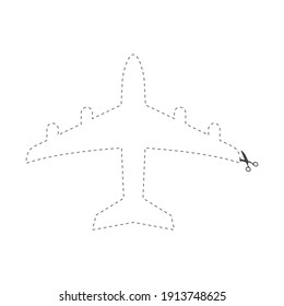 Vector airplane icon on white background. Dotted line for cutting
