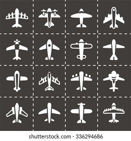 Vector Airplane icon set on black background