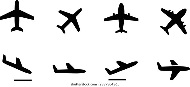 Vector Airplane Icon Set with Various Orientations