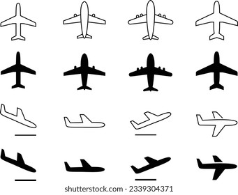 Vector Airplane Icon Set with Various Orientations