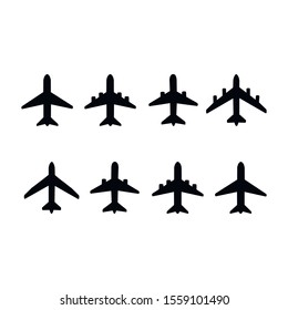 Vektorflugzeugsymbole: Passagierflugzeug, Kampfflugzeug und Schraube.