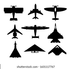 vector airplane icons passenger plane, fighter plane and screw Airplane vector icon of air plane .