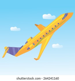 Vector airplane illustration with sky background