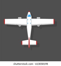 Vector airplane illustration top view and aircraft transportation travel way design journey object.