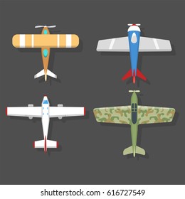 Vector airplane illustration top view and aircraft transportation travel way design journey object.