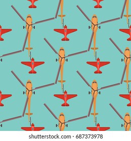 Vector airplane illustration top view seamless pattern aircraft transportation travel way design journey background.