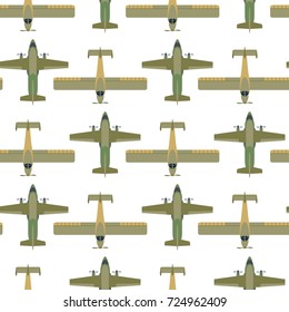 Vector airplane illustration top view and aircraft transportation travel way design journey seamless pattern.