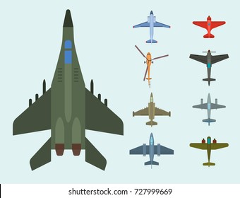 Vector airplane illustration top view and aircraft transportation travel way design journey object.