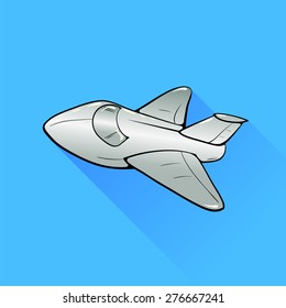 Vector Airplane Isolated on Blue Background. Long Shadow.