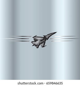 Vector airplane Jet fighter silhouette isolated on grey background.
