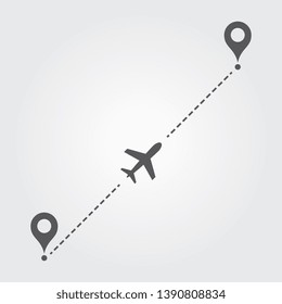 Vector Airplane Line Path With Straight Route With Starting and Destination Points