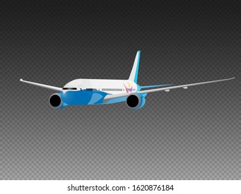 Vector airplane on a transparent background. Three quarter view