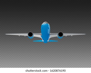 Vector airplane on a transparent background. Take-off front view