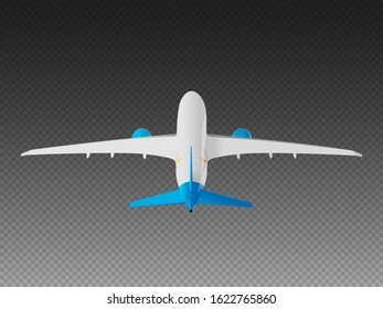 Vector airplane on a transparent background. Take-off back view
