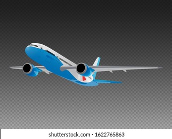 Vector airplane on a transparent background. Take-off front view