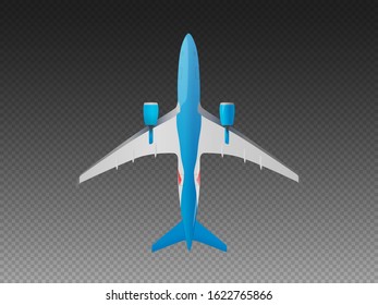 Vector airplane on a transparent background. Bottom view
