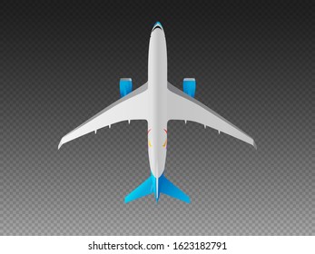 Vector airplane on a transparent background. Top view