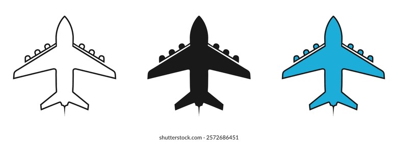 Vector airplane outline and colorful silhouette on white background