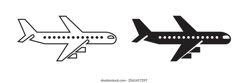 Vector Airplane With Outline And Glyph Style