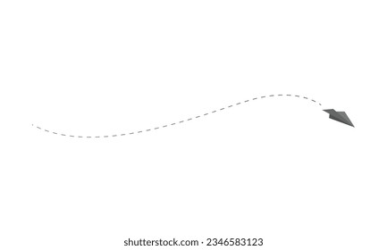 Vector airplane path with dashed flight route path trace vector paper plane.