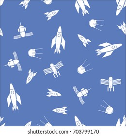 Vector Airplane Silhouette Seamless Pattern on Blue Background