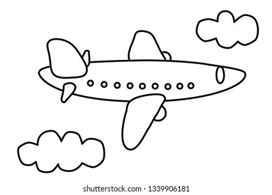Vector airplane in the sky and clouds. Traveling through the sky, flying aircraft