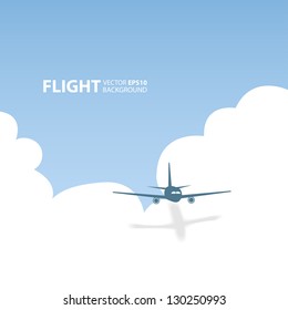 Vector Airplane In The Sky. Flight Background