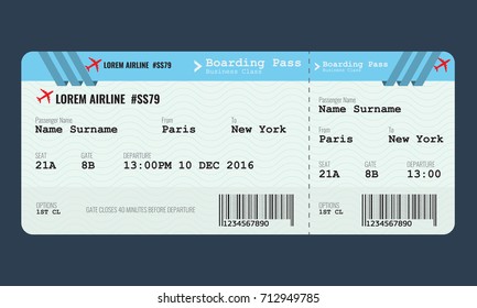 Vector Airplane Ticket Design Template. Mock Up For Air Ticket