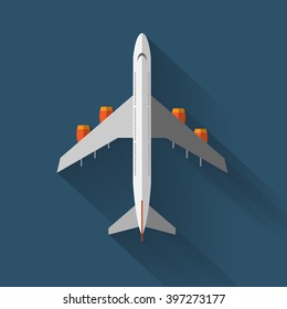 A vector airplane top view. Vector illustration.