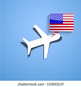 Vector airplane with usa bubble speech background. Eps10