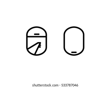 Vector airplane window view icon. Wing in sky. Transportation holiday vacation design