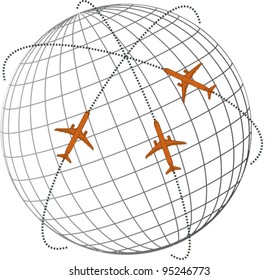 vector airplanes flying around the globe