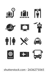 Vector airport icons set stock illustration. Vector illustration.