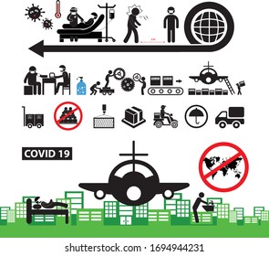 vector airport industrial and  logistics export for COVID19 corona virus trend