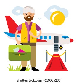 Vector Airport. Landing on the flight. Flat style colorful Cartoon illustration.