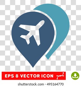 Vector Airport Map Markers EPS vector pictogram. Illustration style is flat iconic bicolor cyan and blue symbol on a transparent background.