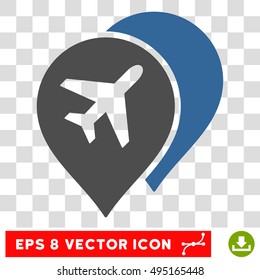 Vector Airport Map Markers EPS vector icon. Illustration style is flat iconic bicolor cobalt and gray symbol on a transparent background.