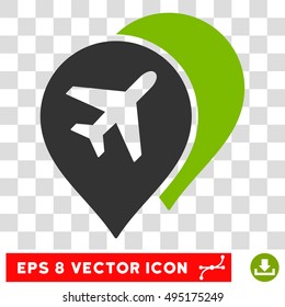 Vector Airport Map Markers EPS vector icon. Illustration style is flat iconic bicolor eco green and gray symbol on a transparent background.