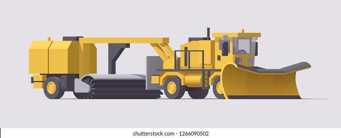 Vector airport snow plow cleaning machine snow removal snow blower