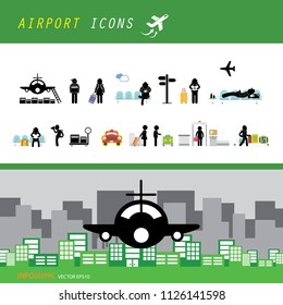 vector airport terminal icon set   