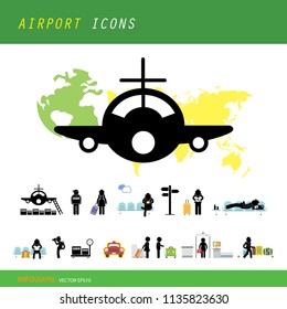 vector airport terminal icon set