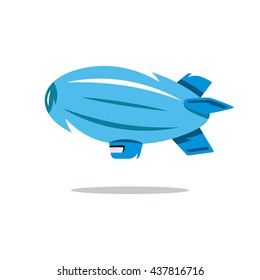 Vector Airship Cartoon Illustration. Blue Dirigible in the sky. Isolated on a White Background