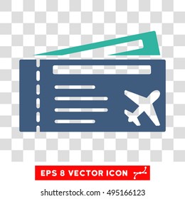Vector Airtickets EPS vector icon. Illustration style is flat iconic bicolor cobalt and cyan symbol on a transparent background.