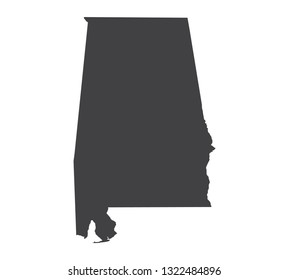 Vector Alabama Map silhouette. Isolated vector Illustration. Black on White background.