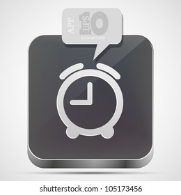 Vector alarm clock app icon with gray bubble speech. Eps10