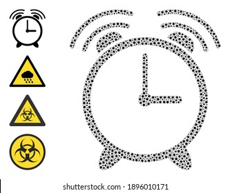 Vector alarm clock icon covid collage. Alarm clock mosaic is composed from tiny covid infection elements. Collage constructed for pandemic wallpapers.