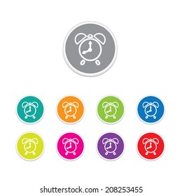 Vector - alarm clock icon. Round stickers. 