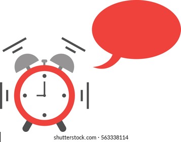 Vector of an alarm clock with red speech bubble and shaking and ringing at 9:00.