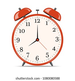 vector alarm clock retro style with shadow on white background.
