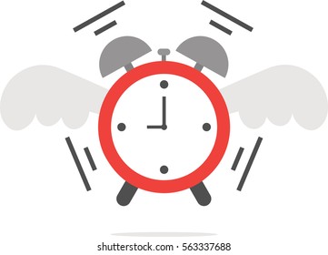 Vector of an alarm clock shaking and ringing with wings.